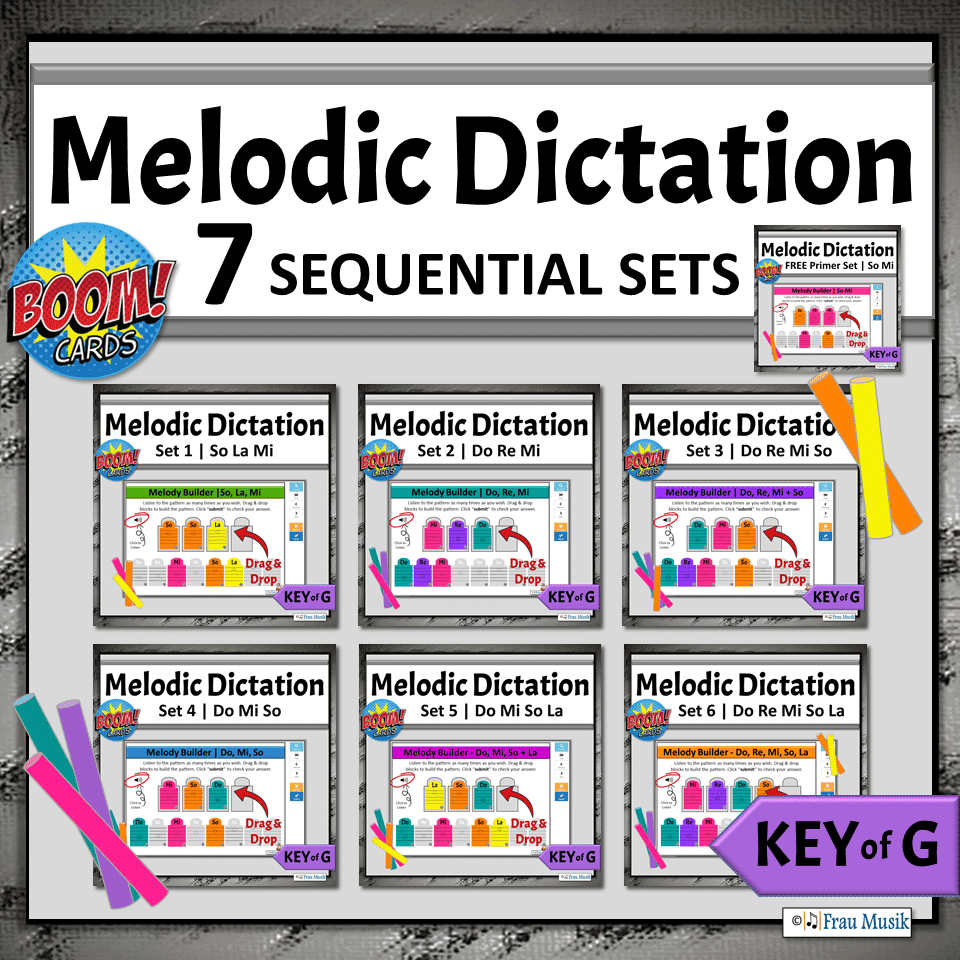 No-Prep Melodic Dictation Activities for Elementary Music Classroom or Distance Learning | Boom Cards Sequential BUNDLE, Key of G