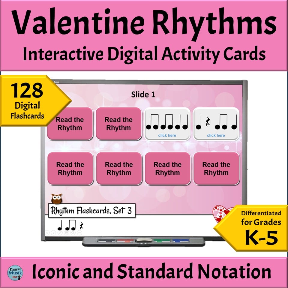 Valentine Music Activities - Interactive Rhythm Pattern Flashcards for the Elementary Music Classroom