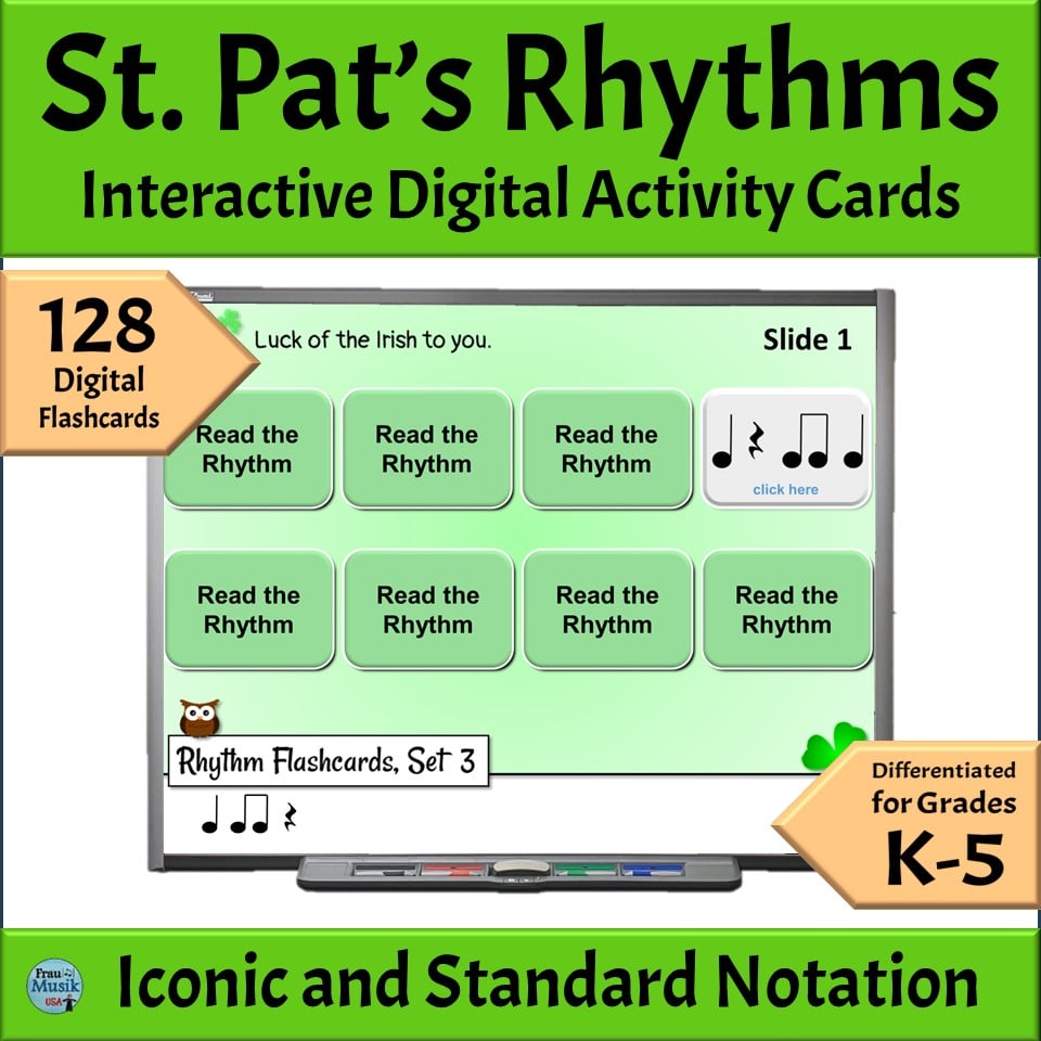 St. Patrick's Music Activities - Interactive Rhythm Pattern Flashcards for the Elementary Music Classroom