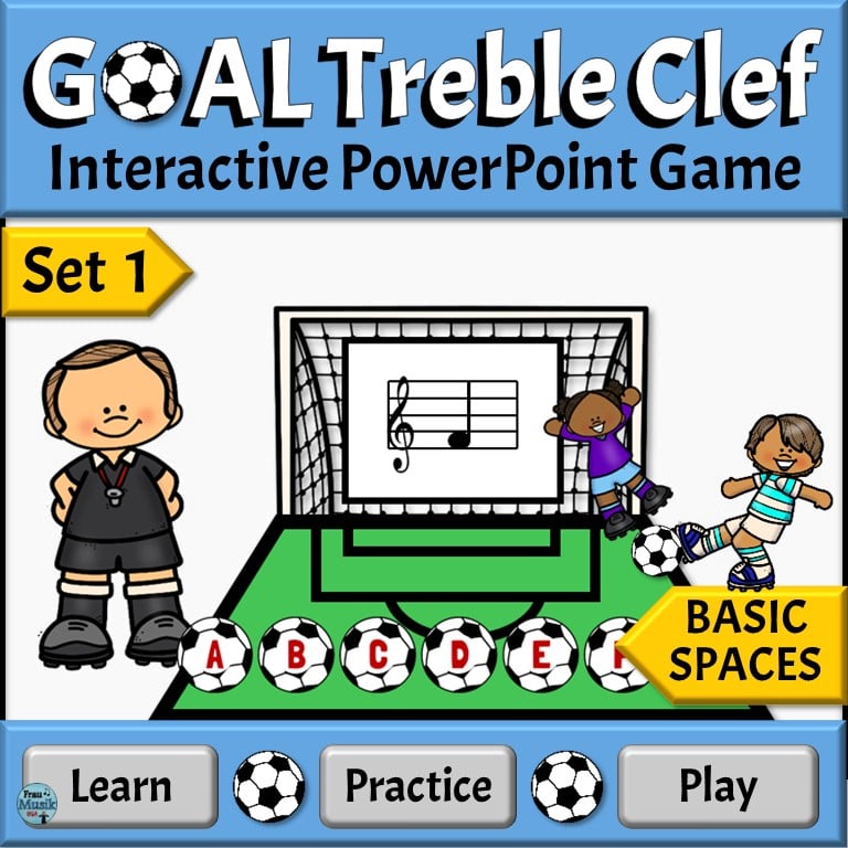 Set 1 Treble Clef Note Name Game with Soccer Theme