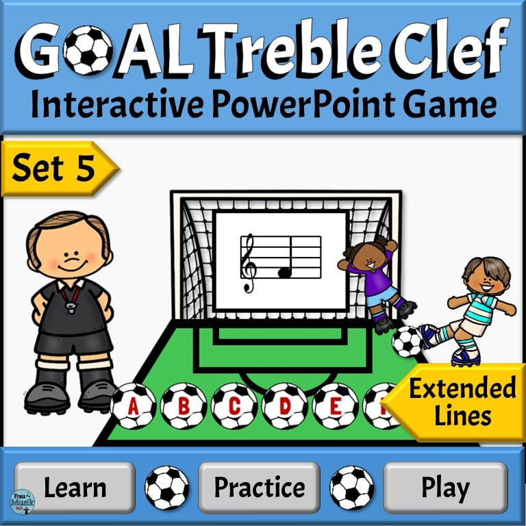 Set 5 Treble Clef Note Name Game with Soccer Theme