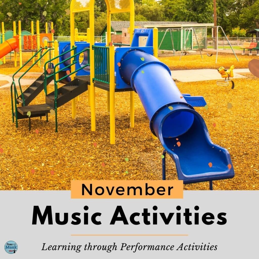 Empty playground with falling leaves