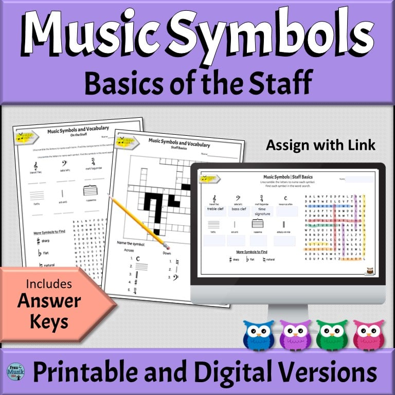 Printable and Online Digital Music Basic Symbols Puzzles | Elementary and Middle School Music Classroom