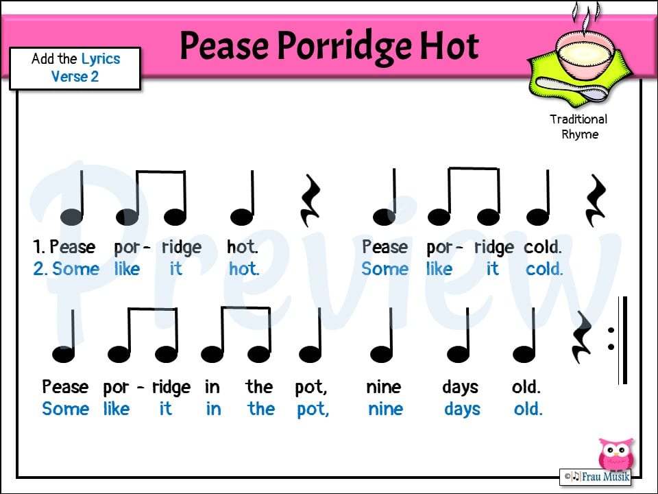 Pease Porridge Hot Rhythm Reading Lesson Preview Verse 2