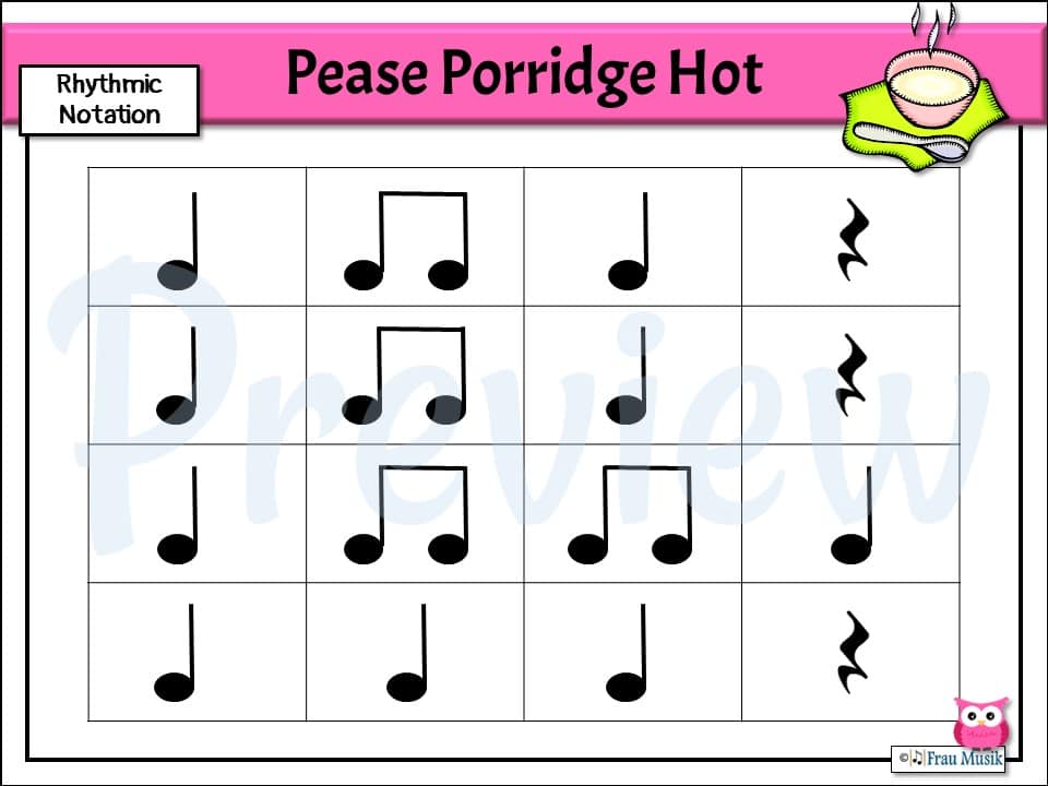 Pease Porridge Hot Rhythm Reading Lesson Preview Standard Notation
