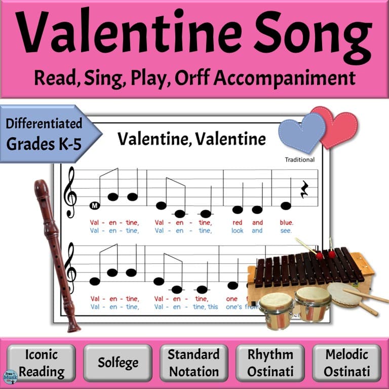 Simple Valentine Song with Recorder and Orff Instruments