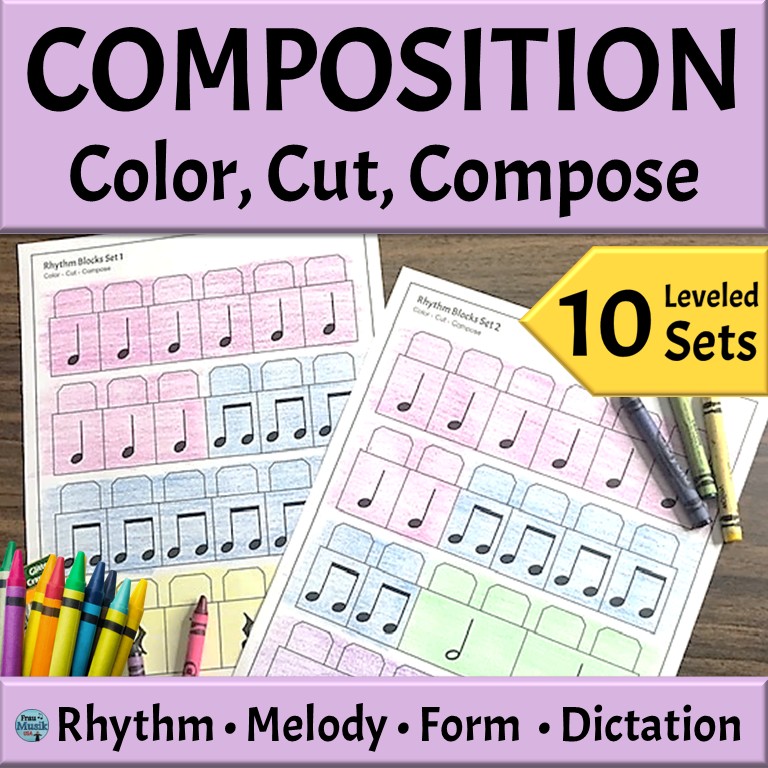 Printable Music Composition Templates for Elementary Music Classroom -10 Leveled Sets