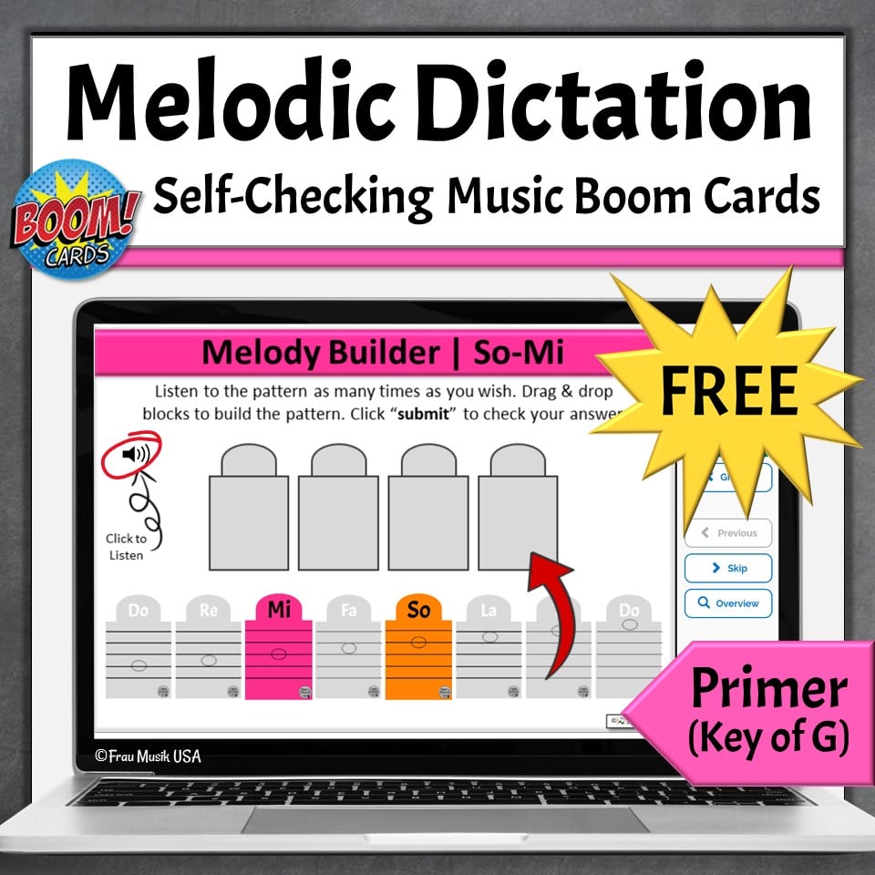 Free NO-PREP Melodic Dictation Activities for Elementary Music Classroom, Studio, or Homeschool | Boom Cards - So Mi Key of G