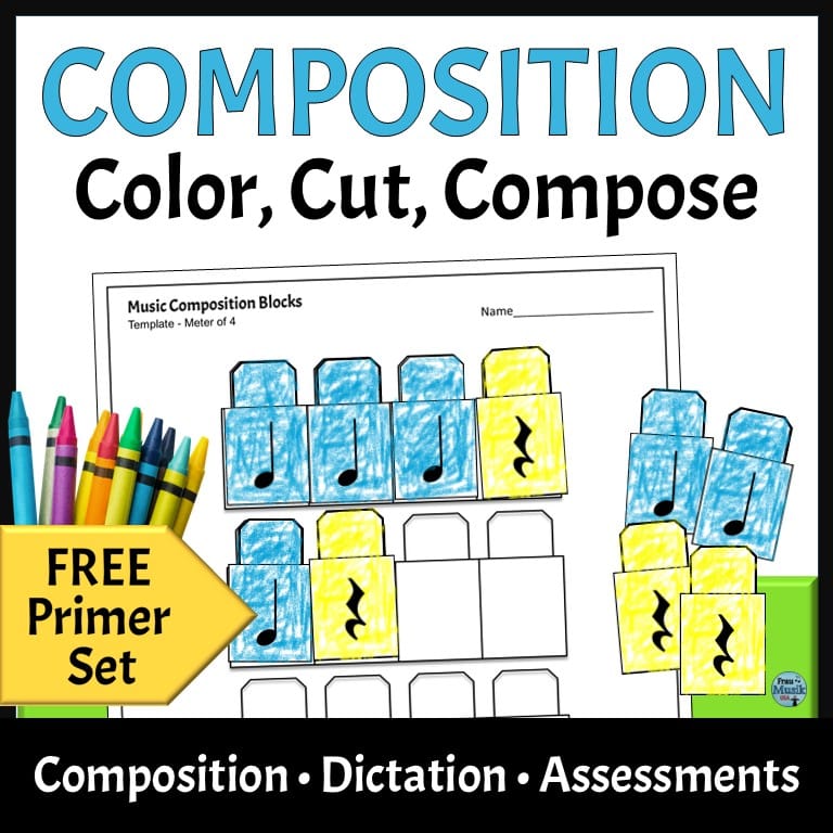 Free Printable Music Composition Templates to Color, Cut, Compose. - Primer Set for Elementary Music Classroom