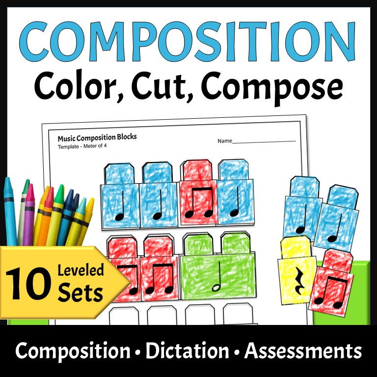 Printable Music Composition Templates for Elementary Music Classroom -10 Leveled Sets