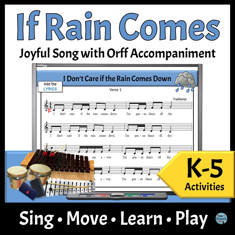 Elementary Music Reading Song with Classroom Rhythm Instruments - If the Rain Comes Down
