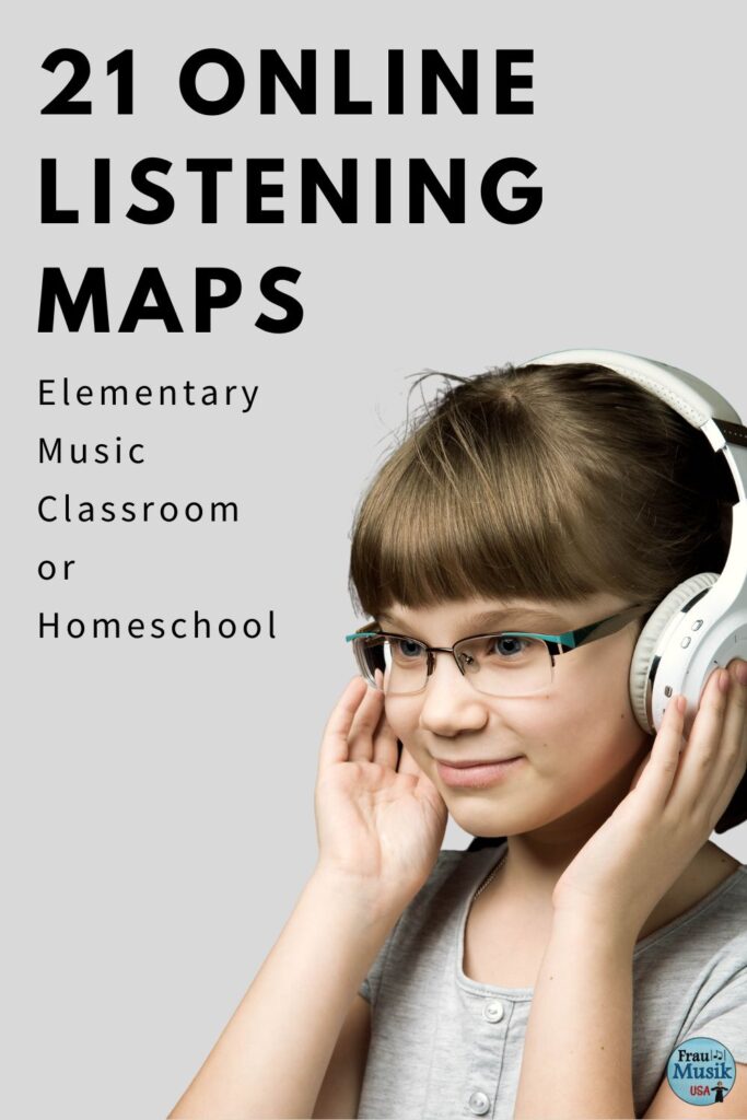 Online LIstening Maps for Elementary Music Classroom or Online Learning, Girl with headphones listening to music