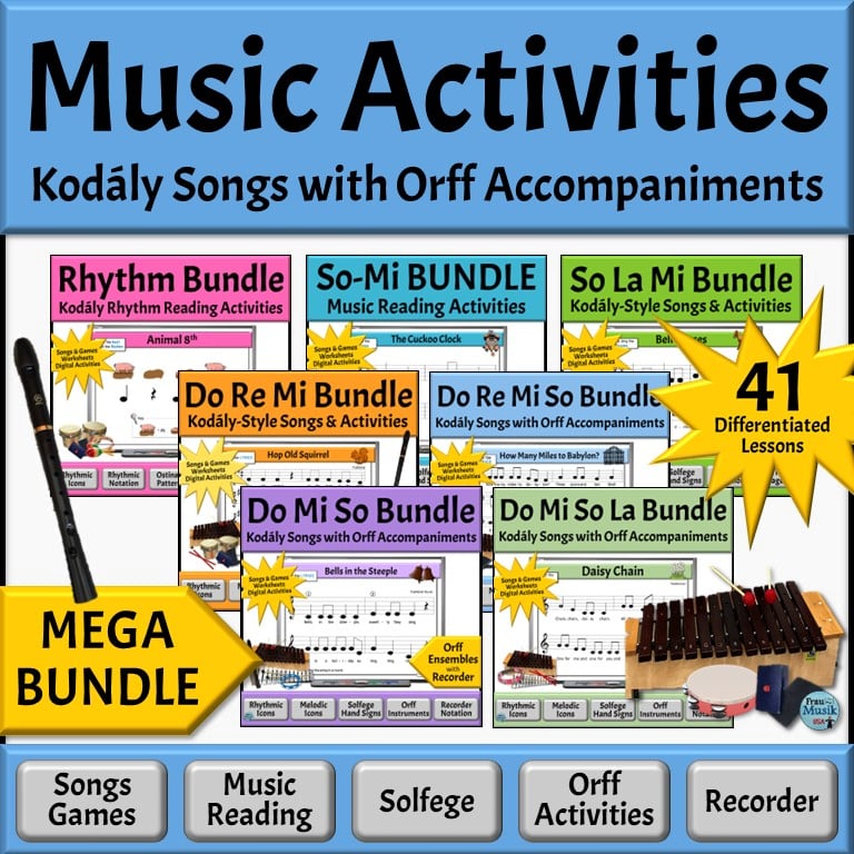 Elementary students CAN learn to read music using Kodály-style music literacy lessons. This differentiated music lesson is perfect for your elementary music classroom. Activities include a simple song & game for early elementary kids, ICONIC and STANDARD notation, Orff instrument ostinato, & recorder notation for upper elementary students. The DIGITAL presentation and PRINTABLE worksheets make lesson plans easy for teachers to teach & simple for students to learn. Click to preview.