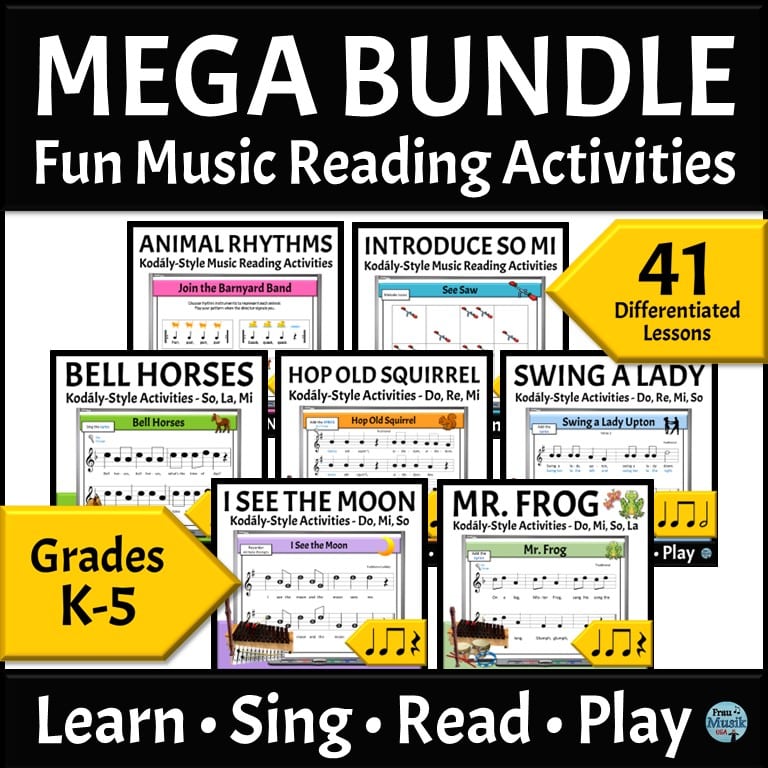 Elementary students CAN learn to read music using Kodály-style music literacy lessons. This differentiated music lesson is perfect for your elementary music classroom. Activities include a simple song & game for early elementary kids, ICONIC and STANDARD notation, Orff instrument ostinato, & recorder notation for upper elementary students. The DIGITAL presentation and PRINTABLE worksheets make lesson plans easy for teachers to teach & simple for students to learn. Click to preview.