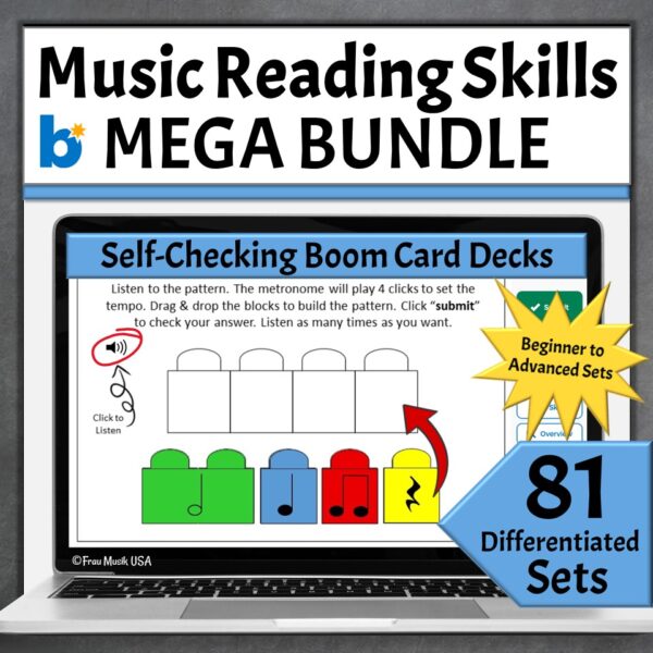 81 Sequential Online Music Reading Activities for Classroom, Studio, or Homeschool - Boom Cards MEGA BUNDLE