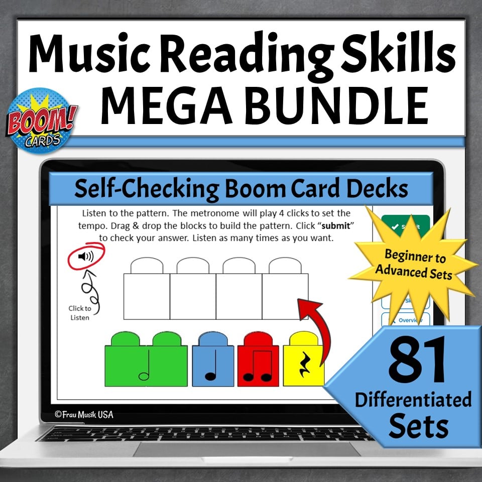 81 Sequential Online Music Reading Activities for Classroom, Studio, or Homeschool - Boom Cards MEGA BUNDLE