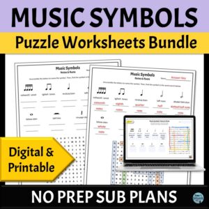 Printable and Online Digital Music Symbols Puzzle Bundle | Elementary and Middle School Music Classroom