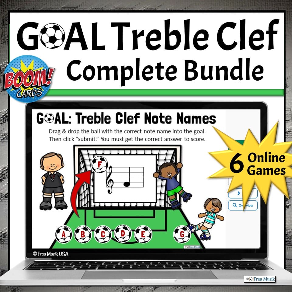 Elementary Music Digital Activities for Classroom or Homeschool - Treble Clef Note Names Online Games