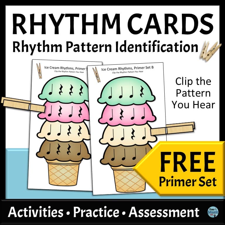 FREE Elementary Music Rhythm Pattern Identification Cards Primer Set - Ice Cream Theme