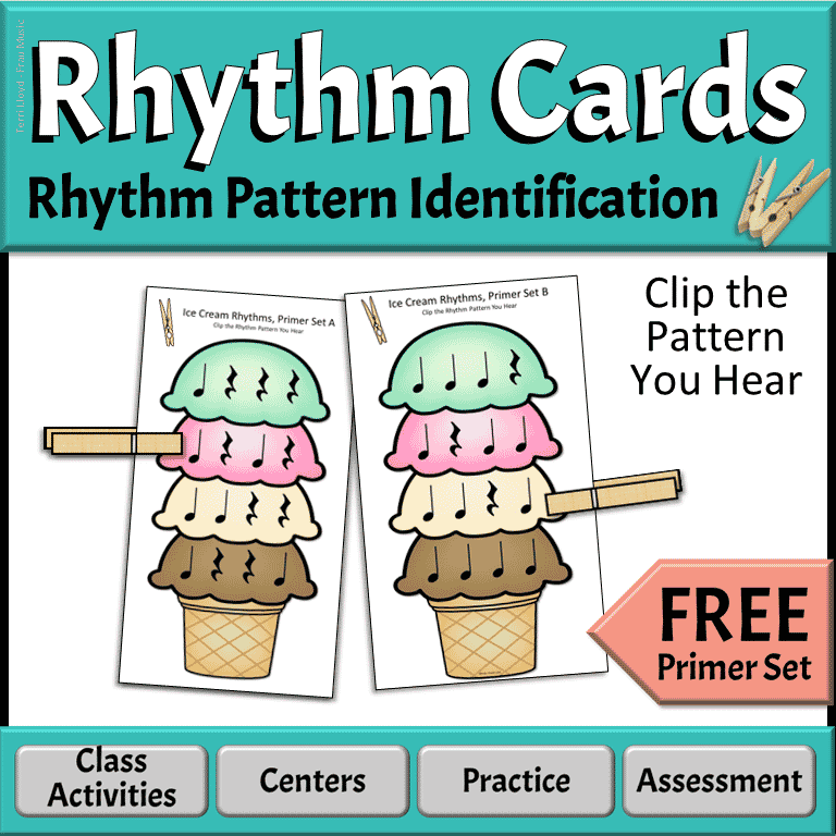 FREE Elementary Music Rhythm Pattern Identification Cards Primer Set - Ice Cream Theme