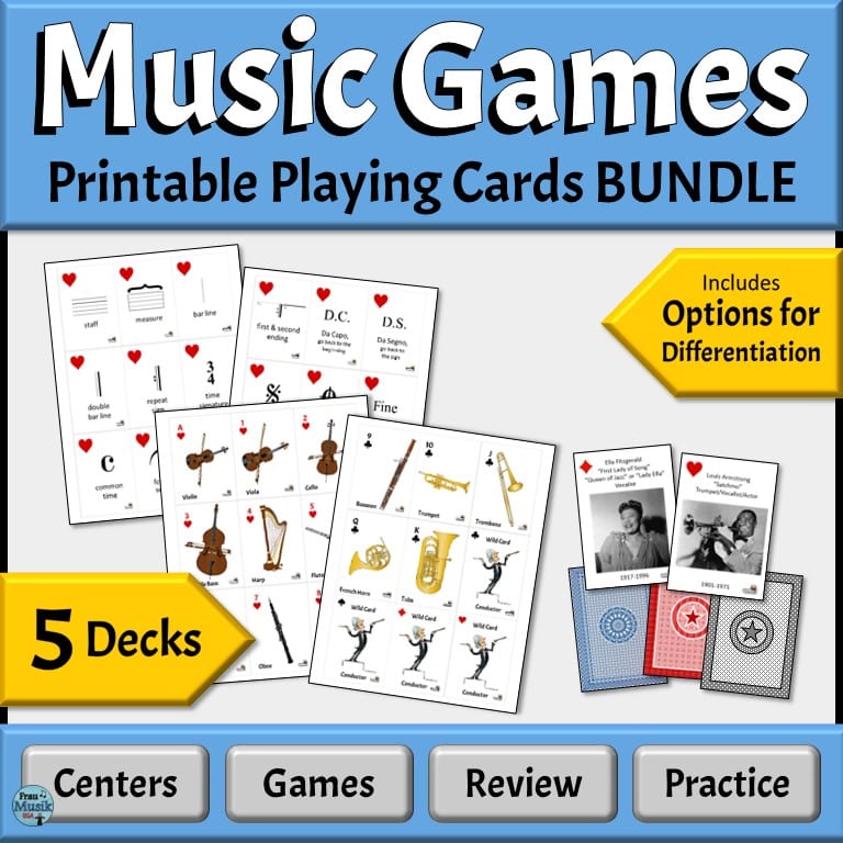 Printable Music Playing Cards for the Elementary Music Classroom | Games, Centers, Activities