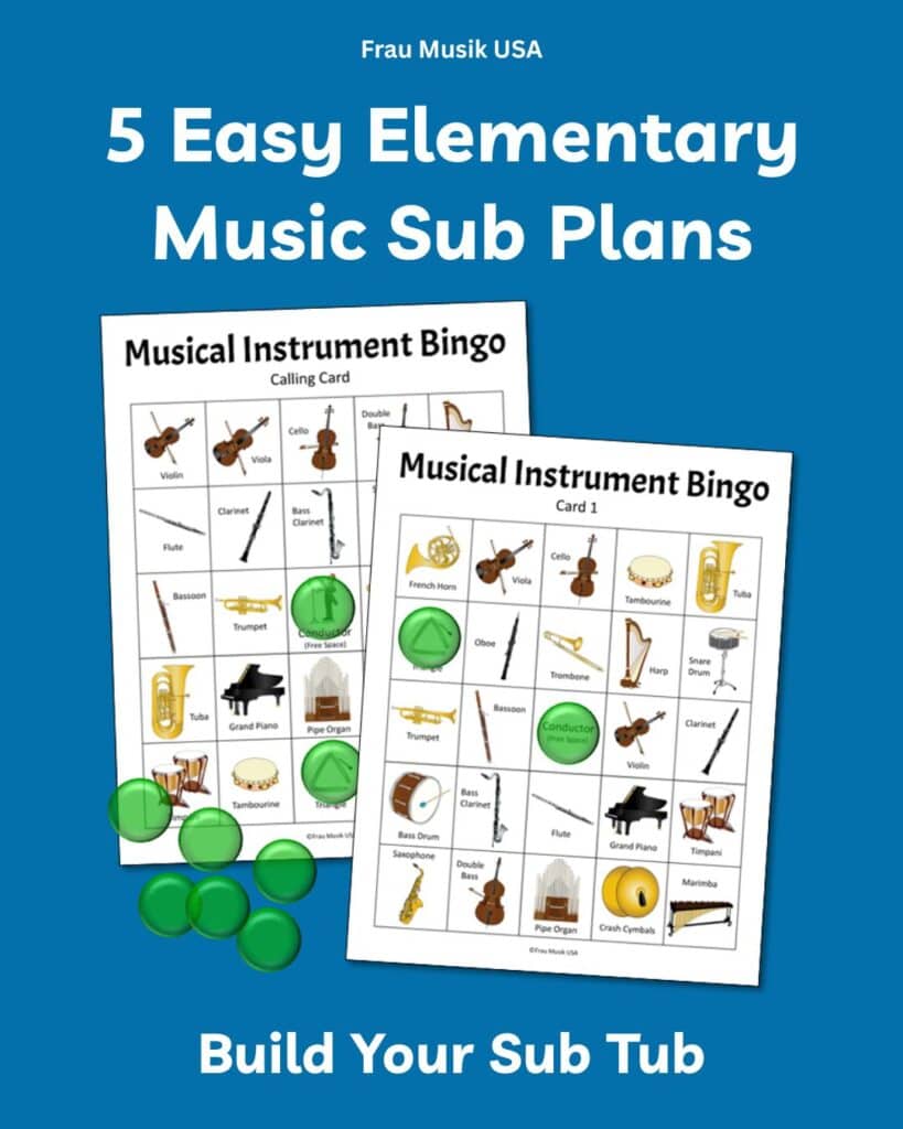 Musical Instrument Bingo Cards with Bingo chips.