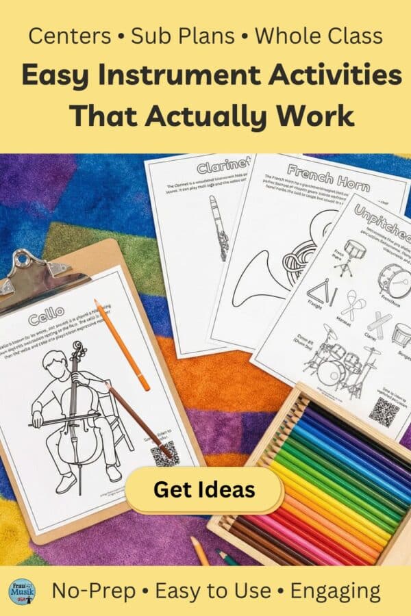 Musical Instrument Worksheets and Coloring Pages for Elementary Music