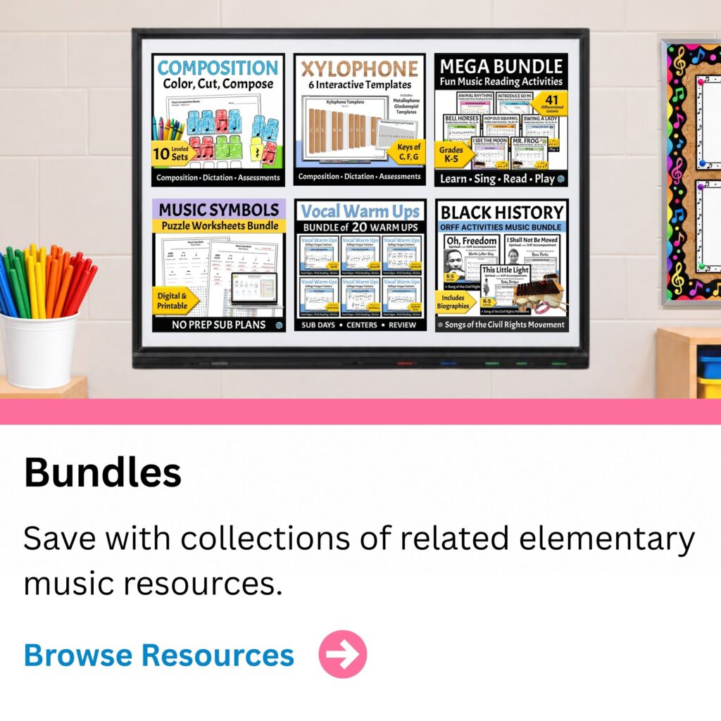 Elementary music resource bundles by Frau Musik USA